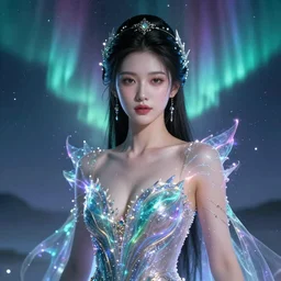 asian sky goddess portrait, wearing a low cut dress made of aurora, energy space, cosmic, stars, flares, art by artgerm, wlop, loish, ruan jia, 8 k realistic, hyperdetailed, beautiful lighting, detailed background, depth of field, symmetrical face, frostbite 3 engine, cryengine,