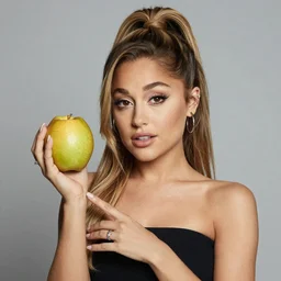 portrait of ariana grande holding fruit by picasso