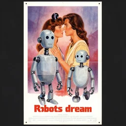 a movie poster for a 1985 romantic comedy movie called when robots dream, designed by John Alvin