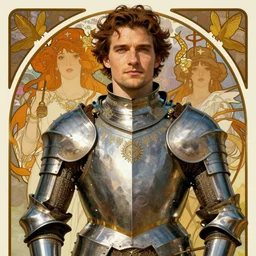 realistic detailed portrait of henry cavill in knight's armor by alphonse mucha, ayami kojima, amano, greg hildebrandt, and mark brooks, male, art nouveau, neo - gothic, gothic