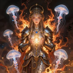 alchemy imperial princess knight gothic girl. intricate, centered, amazing composition by amano yoshitaka, by rembrandt, digital art, digital painting, artstation trending, unreal engine, fractal flame, transparent jellyfish