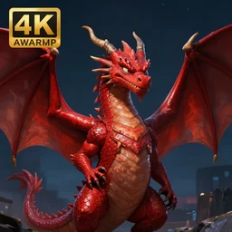 close up painting of a red dragon with giant open wings and a snobby smile, proudly posing. at night. extremely detailed. beautiful. 4 k. award - winning. epic lighting