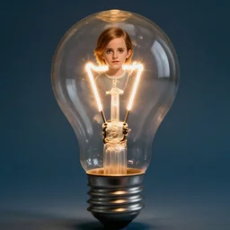 a tiny emma watson living inside a light bulb