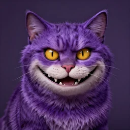 stunning portrait of the purple striped cat of cheshire with a malicious smile by hieronymus bosch