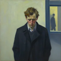 painting of a miserable man. by edward hopper and james gilleard