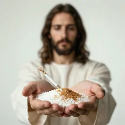Jesus holding a kilo of cocain