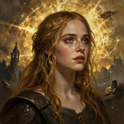 Elle Fanning in the painted world of Dark Souls, head and shoulders masterpiece, apocalypse, golden hour, cosmic horror, artstation, in the style of Liber Chronicarum and Michael Wolgemut, extremely detailed