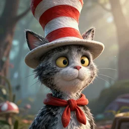 complex 3 d render, hyper detailed, ultra sharp of the cat in the hat, scary, cinematic, natural soft light, rim light, art by greg rutkowski and artgerm and dr seuss