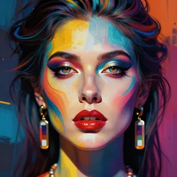 image of colorful beautiful woman face, psychedelic, in style of jean michel basquat, alex gray, artatation