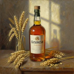 oil painting of whiskey bottle, malt, barley plants, grain, art by anders zorn, wonderful masterpiece by greg rutkowski, beautiful cinematic light, backlit, window cast shadows, american romanticism by greg manchess, creation by tyler edlin