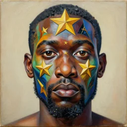intricate five star african warlord facial portrait by pablo picasso, oil on canvas, hdr, high detail, photo realistic, hyperrealism, matte finish, high contrast, 3 d depth, centered, masterpiece, vivid and vibrant colors, enhanced light effect, enhanced eye detail, artstationhd