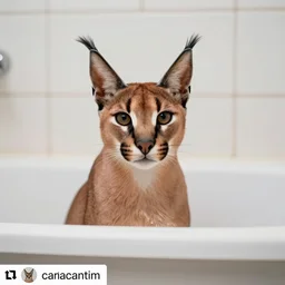Caracal sitting in a bathtub, Instagram photo