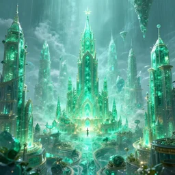 inside a magical ethereal emerald city ,highly detailed, 4k, HDR, award-winning, artstation, octane render