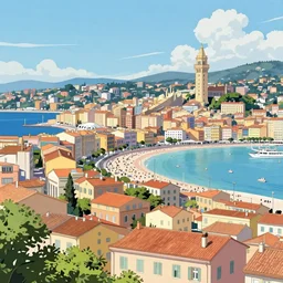 beautiful biarritz landscape, illustration, concept art, pixiv, art by wlop and greg rutkowski and makoto shinkai and studio ghibli and kyoto animation and pixar and disney, vivid, colorful