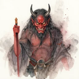 watercolor painting of a chinese folklore blood shadow demon