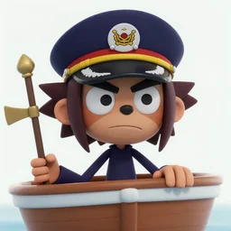 2d from gorillaz wearing a captain's hat on a boat