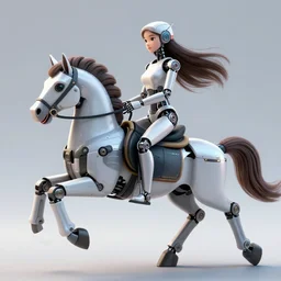 a robot girl riding a mechanical horse