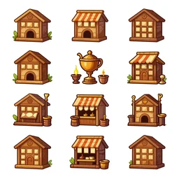 a set of fantasy icons, quest, shop, inventory, crafting, vector, fantasy, stylized, 2 d, very high quality, rpg, dnd