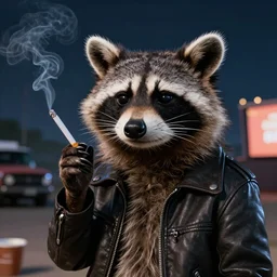 a raccoon in a leather jacket smoking a cigarette at a drive in movie with a giraffe in a red dress drinking beer, red car, Charles Shultz cartoon