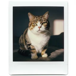 extremely obese cat, polaroid photo,