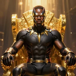 a portrait of black panther on a gold throne, one piece art style, comic book, anime, digital art