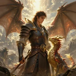 A Young Warrior and his Beautiful Pet Dragon at Peace in the Kingdom of Heroes, art by Ciruelo Cabral and Boris Vallejo, cinematic, artstation, fantasy art, manly