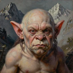 close up portrait of a underweight troll in the mountains of hell, oil painting by tomasz jedruszek, cinematic lighting, pen and ink, intricate line, hd, 4 k, million of likes, trending on artstation