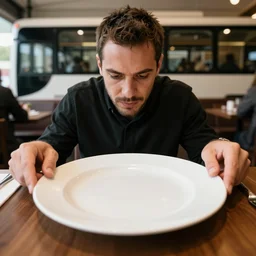 busser in a restaurant declares his undying love to an empty plate