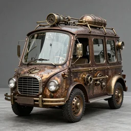 a steampunk car with mirror windows