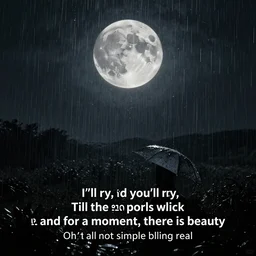 I'll cry, and you'll cry, we'll cry Till the rain pours black Like a devil moon clings to us  And for a moment, there is beauty Oh, it's not a simple yearning voice Sometimes it feels that it's all I've got It's all that's real