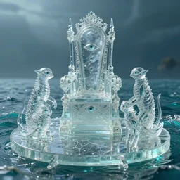 In front of the throne there was also something that was transparent like glass, and that looked like a sea. In the center of the circle, around the throne, were four living beings who had eyes all over their bodies, in front and behind. , Greg rutkowski, Trending artstation, cinematographic, hyperrealistic