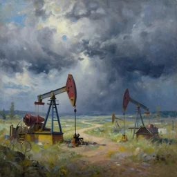 a futuristic oil painting. a dreamscape. a wonder land. a storm brewing in the distance.