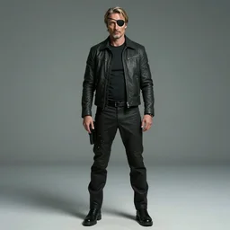 Mads Mikkelsen as Solid Snake from Metal Gear Solid, wearing an eye patch, unshaven, movie still from Metal Gear Solid (2022), wide angle shot, studio lighting, high quality 4k
