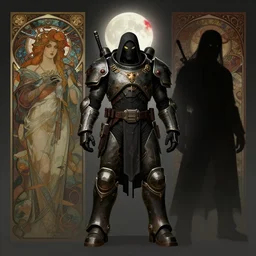 an ultra detailed vector image of the hunter from bloodborne in a set of fallout power armor, concept art by alphonse mucha and greg rutkowski, scary shadows, blood moon eclipse, octane render, laminal space
