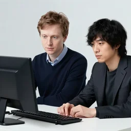 picture of vitalik buterin and satoshin nakamoto in front of a computer