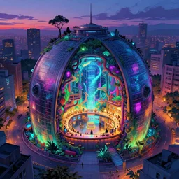 a beautiful ultradetailed anime illustration of city nature urbex vault by richard rogers, scumm bar lightpaint nature alien myst hyperrealism at dusk thermal imaging retrowave uv light nightvision, archdaily, wallpaper, highly detailed, trending on artstation.