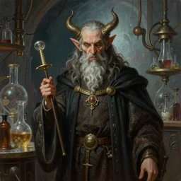 a super detailed illustration portrait painting of a evil alchemist in medieval hypercomplex lab setting, dnd portrait, hires, 4 k, art by tim hildebrandt, gerald brom, frank frazetta