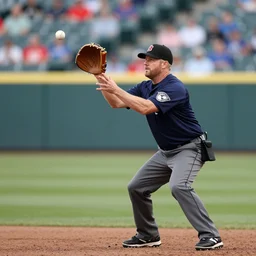 billy corgan as an umpire, catching a ball, real photo, real camera, professional lighting, 8 k