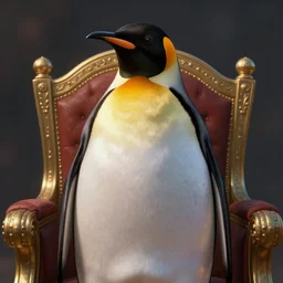 portrait of a penguin king sitting on his throne, digital art, realistic, artstation, detailed