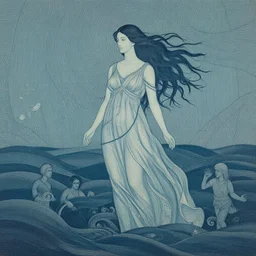 goddess of seas and oceans, background fine lines by ellen jewett, tomasz alen kopera and justin gerard