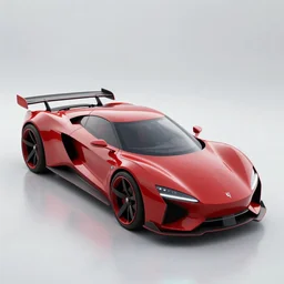 a red futuristic car with six wheels, hyperrealistic concept drawing