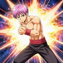 saitama punching himself, the universe explodes in bright colorful light, animated, key anime visual, pixiv
