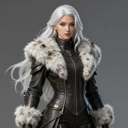 dragon hunter wearing a fur - lined dragonhide jacket!!! beautiful and gorgeous elegant white long haired female!! symmetry, character concept art, sharp focus, illustration, art by artgerm!! greg rutkowski magali villeneuve wlop!! ilya kuvshinov!! charlie bowater! octane render, unreal engine 5! highly rendered!!
