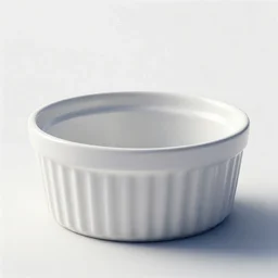 oversized ramekin, clean 3d render, octane render, isolated on a pure white background, centered, entire object in frame, sharp focus, soft studio lighting