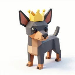low poly, isometric 3 d, white background, high definition, pinscher wearing a crown, hd, 4 k, 8 k