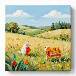 painting of the countryside created entirely with gummy bears