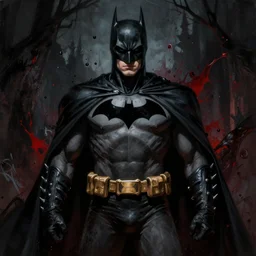 a gothic splatter painting of prince as batman, in the style of irena chrul, dark color scheme, artstation
