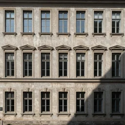 Texture of old building, many windows, view from front