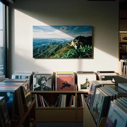 A record store designed by Tadanori Yokoo, 35mm film, long shot