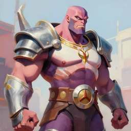 greg manchess portrait painting of armored mega kratos as overwatch character, medium shot, asymmetrical, profile picture, organic painting, sunny day, matte painting, bold shapes, hard edges, street art, trending on artstation, by huang guangjian and gil elvgren and sachin teng